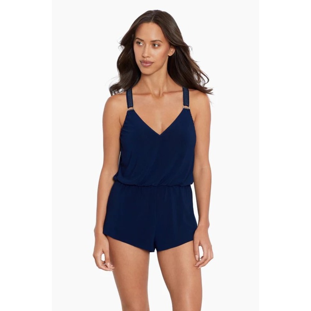 Magicsuit Star Studded Gabby Romper One Piece Swimsuit Navy Blue Women's 8